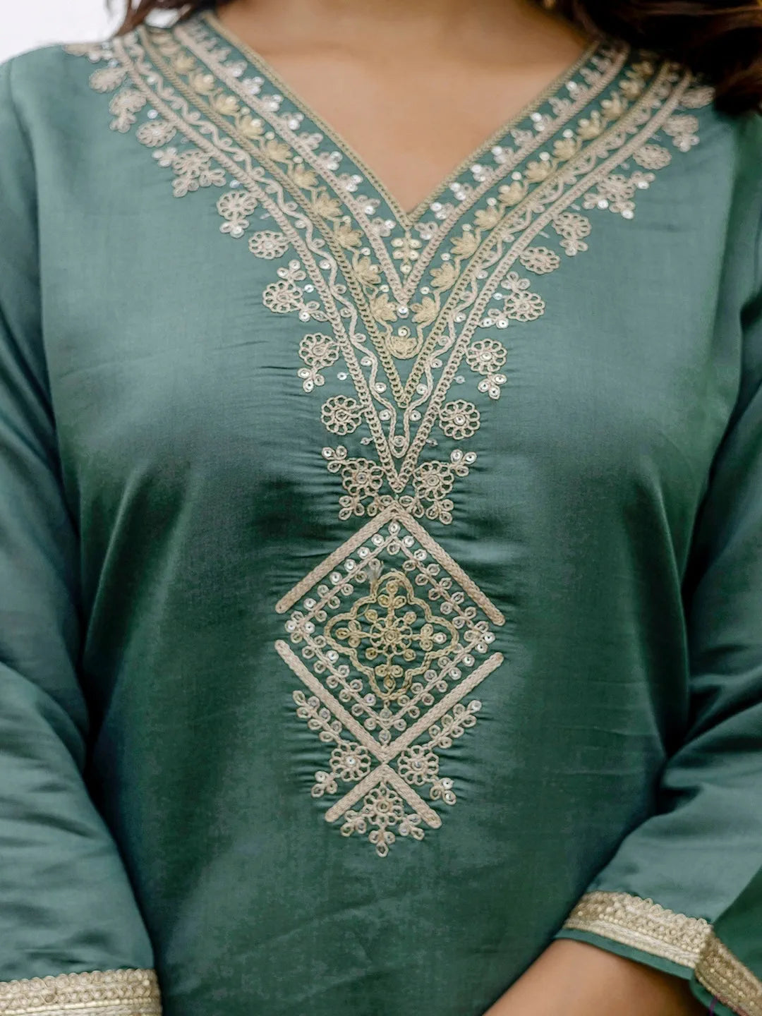 Blue Embroidered Rayon Kurta Set with Pants & Printed Chanderi Dupatta